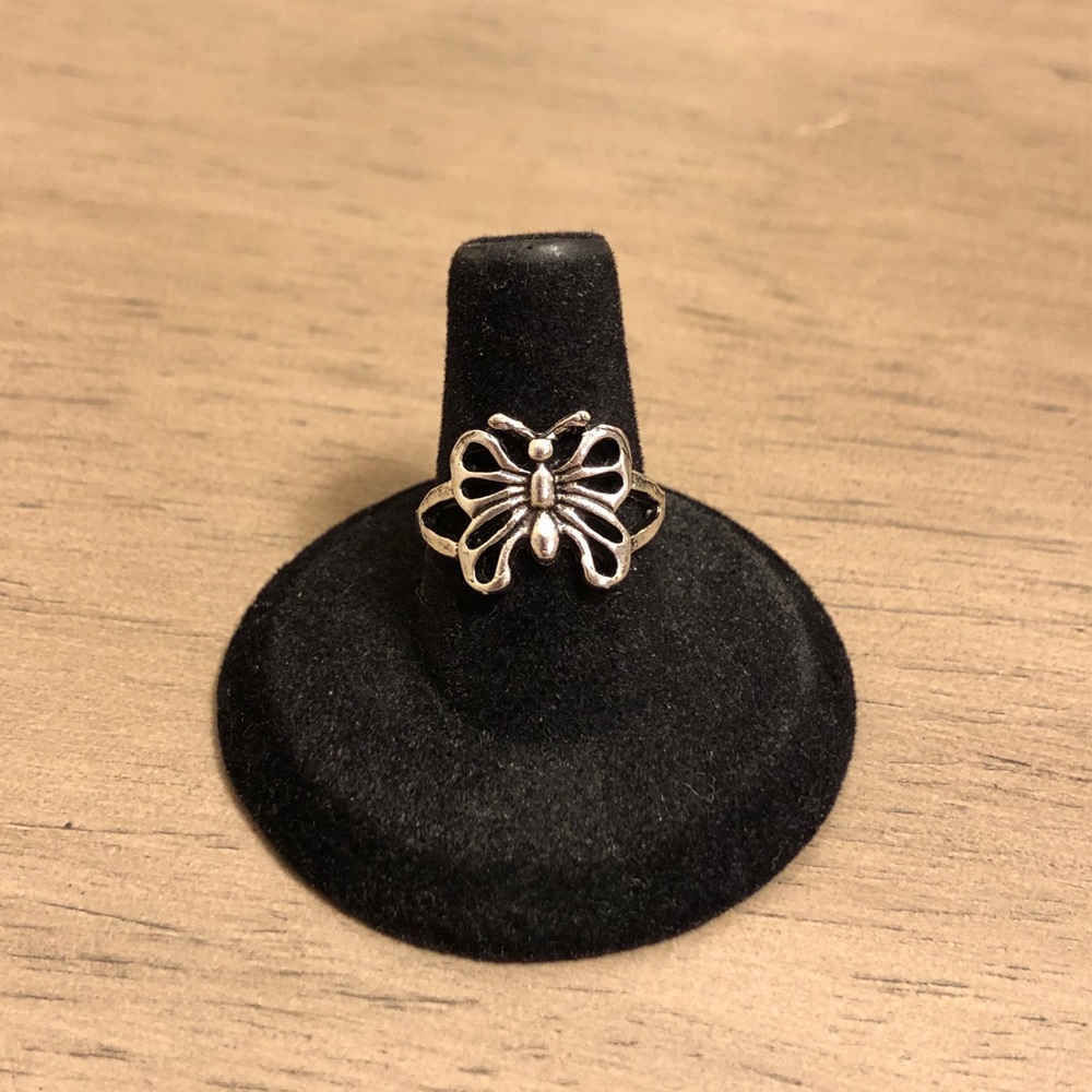 Distressed Silver Tone Butterfly Ring